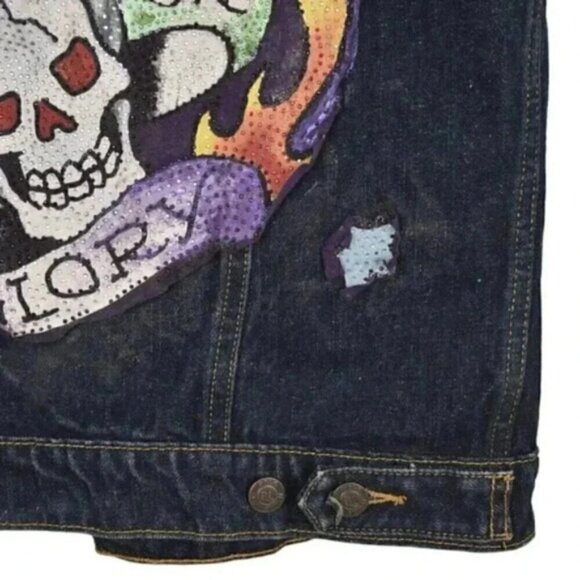 Polo Jeans Ralph Lauren Ed Hardy Denim Vest Rework Blue Jean Size Large - Picture 7 of 11